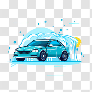 Car Wash - Blue Car Wash Illustration With Soap Bubbles Transparent PNG