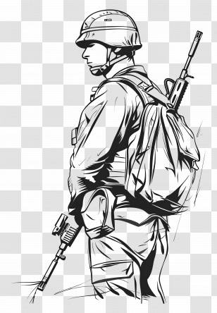 Soldier - Soldier In Gear Sketch Illustration Transparent PNG