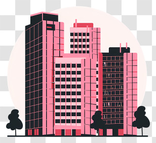 Building - Modern City Buildings In Pink Transparent PNG