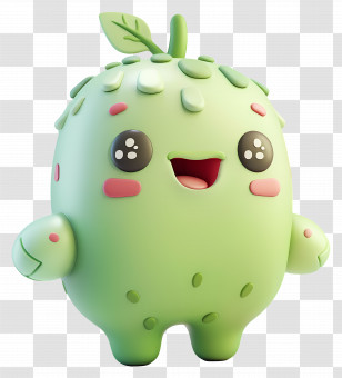 Cute Character - Cute Green Character With Leaf Transparent PNG