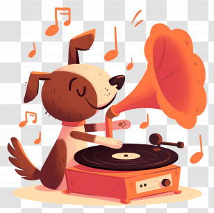 Dog Music - Cartoon Dog Playing Music On Gramophone Transparent PNG
