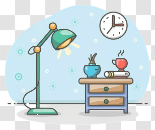 Bedroom - Study Desk With Lamp And Clock Transparent PNG