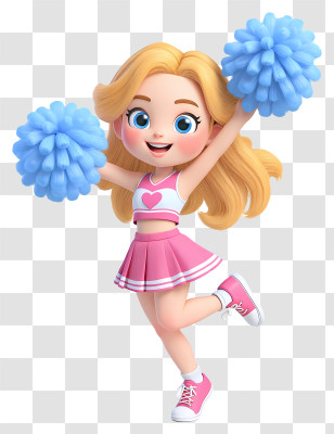Cute Cartoon Cheerleader Girl - Cheerleader With Blue Pom-poms Transparent PNG