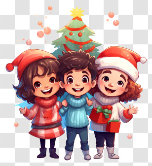 Christmas Tree - Kids Celebrating Christmas Illustration Transparent PNG