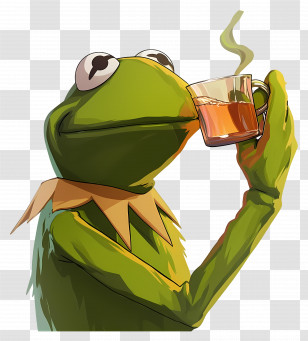 Kermit The Frog - Relaxed Frog Holding A Tea Cup Transparent PNG
