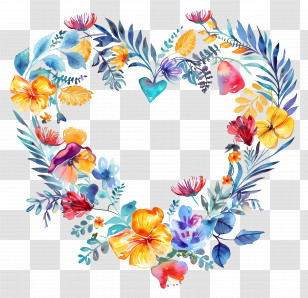 Heart Flower - Vibrant Floral Heart-Shaped Wreath Transparent PNG