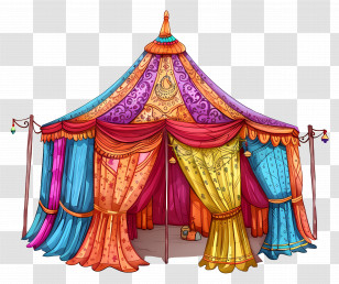 Colorful Circus Tent - Colorful Tent With Decorative Drapes Transparent PNG