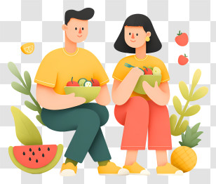 Couple Eating Healthy Fresh Food - Couple Enjoying Fruit Bowls Transparent PNG