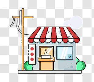 Small Business Establishment - Cartoon Shop With Striped Awning Transparent PNG