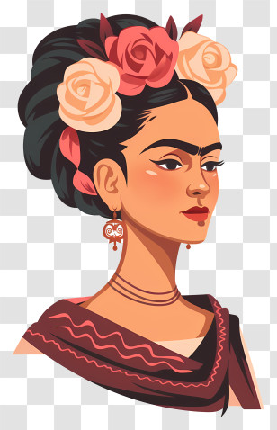 Mexican Woman - Portrait Of A Woman With Flowers Styled In Her Hair Transparent PNG