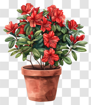 Azalea Plant - Red Azalea Plant In Terracotta Pot Transparent PNG