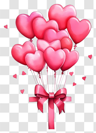 Watercolor Valentine Gift Balloon - Pink Heart Balloons Tied With Decorative Bow Transparent PNG