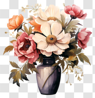 Hand Drawn Flower In Vase - Elegant Flower Bouquet In Vase Transparent PNG