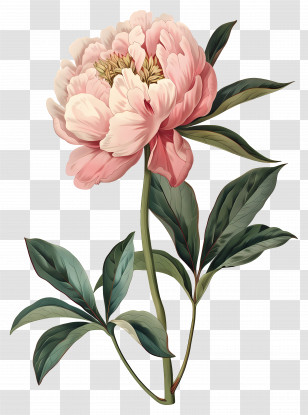 Peony Flower - Soft Pink Peony Botanical Illustration Transparent PNG