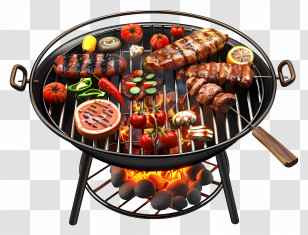 Bbq - Barbecue Grill With Meats And Vegetables Transparent PNG