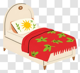 Cartoon Bed - Cozy Bed With Red Blanket And Sun Pillow Transparent PNG