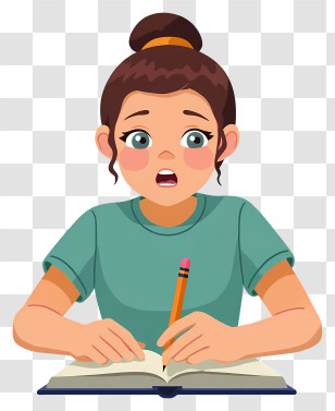 Woman Writing With Pencil - Surprised Girl With Book Illustration Transparent PNG