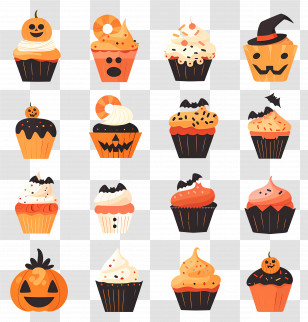 Halloween Cupcakes - Variety Of Decorative Halloween Cupcakes Transparent PNG
