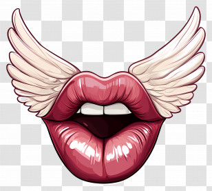Kiss Flying - Red Lips With White Wings Illustration Transparent PNG
