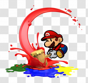 Mario - Cartoon Character With Paint Splash Transparent PNG