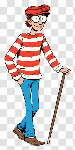 Waldo - Striped Shirt Cartoon Character With Cane Transparent PNG