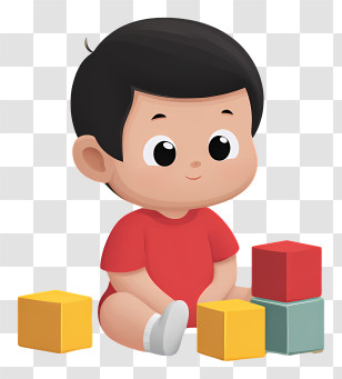 Baby With Blocks - Cute Cartoon Baby With Blocks Transparent PNG