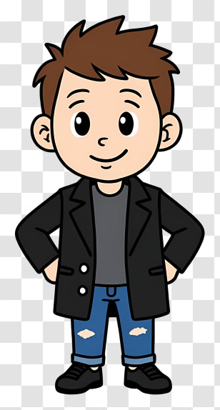 Cartoon Student - Casual Cartoon Boy In Black Jacket Transparent PNG