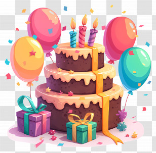 Birthday Cake - Birthday Cake With Candles And Balloons Transparent PNG