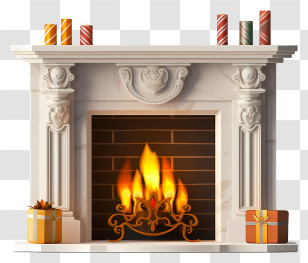 Fireplace - Decorative Fireplace With Burning Logs Transparent PNG