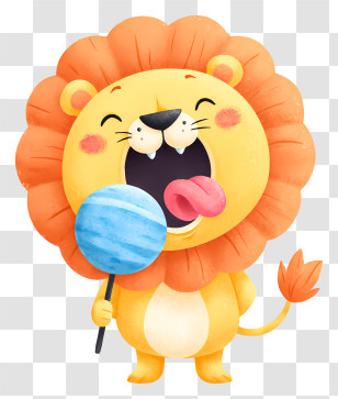 Cute Lion Licks Lollipop - Happy Lion Licking Lollipop Transparent PNG