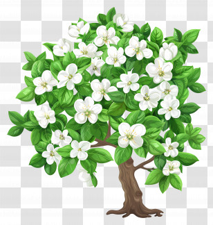 Flower Tree - Tree With Lush White Blossoms In Full Bloom Transparent PNG
