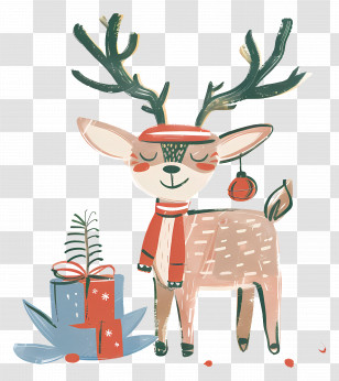 Reindeer - Christmas Reindeer With Gifts Transparent PNG