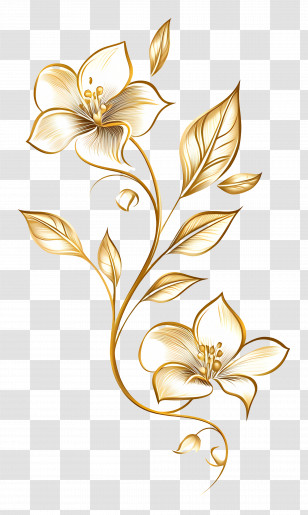 Gold Floral Pattern - Elegant Golden Floral Design Transparent PNG