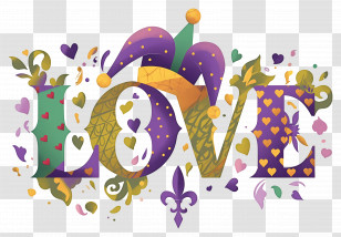 Mardi Gras Love - Mardi Gras Themed Love Text Transparent PNG