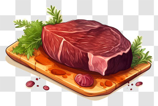 Raw Beef - Juicy Steak On Wooden Cutting Board Transparent PNG