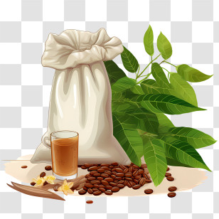 Coffee Beans Bag - Coffee Beans And Sack With Brew Transparent PNG
