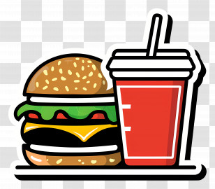 Fast Food - Cute Burger And Soda Combo Cartoon Illustration Transparent PNG