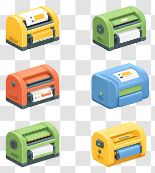 Set Of Printer Cartridges - Colorful Office Printers Collection Transparent PNG