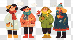 Autumn Children - Winter Friends In Cozy Clothing Illustration Transparent PNG