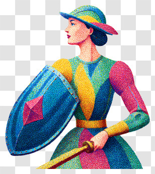 Woman Holding Shield - Colorful Knight With Shield And Sword Transparent PNG