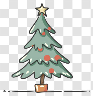 Simple Drawing Christmas Tree - Christmas Tree With Star And Decorations Transparent PNG
