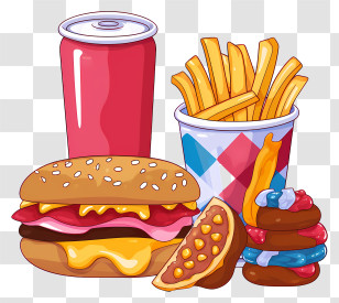 Fast Food - Fast Food Meal With Burger, Fries, And Soda Transparent PNG