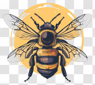 Bee - Honeybee Design With Yellow Circle Background Transparent PNG