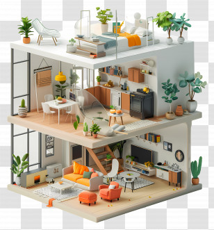 Apartment - Modern Dollhouse Interior Illustration Transparent PNG
