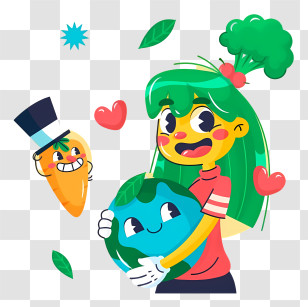 Girl With Planet - Girl With Earth And Carrot Transparent PNG