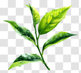 Green Tea Leaf - Fresh Green Leaves With Dew Transparent PNG
