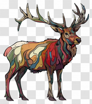Elk - Colorful Stylized Deer Illustration With Majestic Antlers Transparent PNG