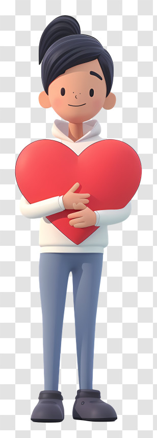 Cartoon 3d People With Love Heart - Cartoon Person Holding Heart Transparent PNG