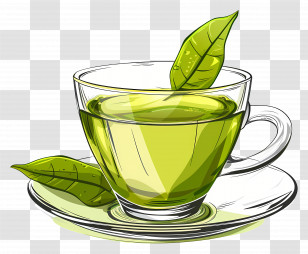 Green Tea - Green Tea In Transparent Cup With Leaves Transparent PNG