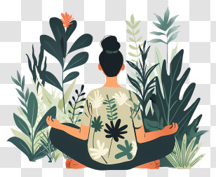 Garden Meditation Day - Woman Meditating Amidst Green Plants For Relaxation Transparent PNG